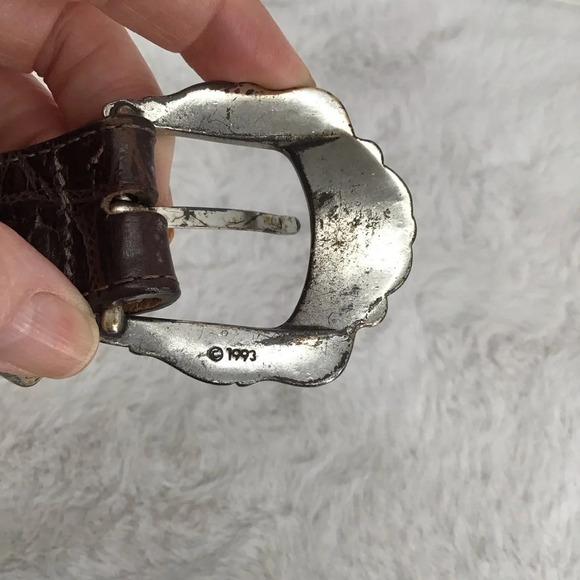 Vintage Brighton 42209 Brown leather Croc Embossed Belt Silver Buckle Size Small - Picture 4 of 6